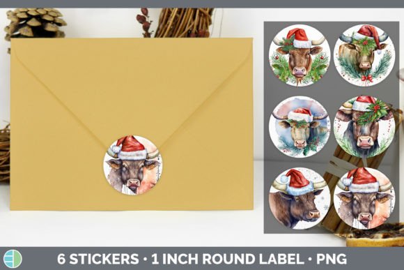 Bull Christmas Stickers: Festive Illustrations for Branding