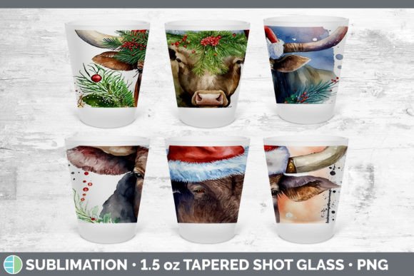 Christmas Bull Shot Glass Sublimation: Fresh Illustrations