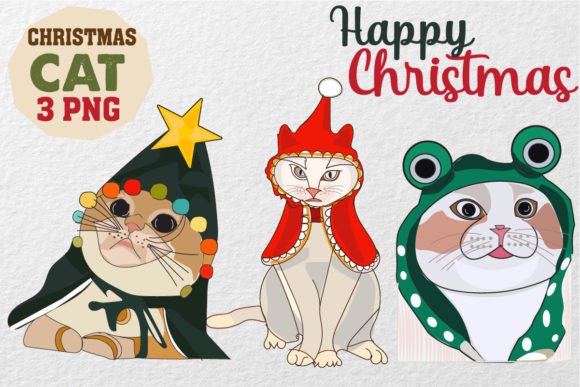 Christmas Cat PNG Bundle: Festive Illustrations for Bloggers