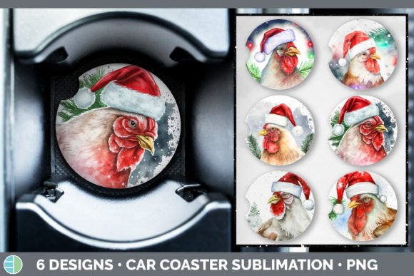 Christmas Chicken Car Coaster Sublimat: Festive Illustrations