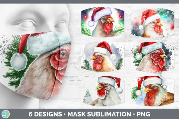 Christmas Chicken Mask Sublimation Bun: Fresh Illustrations