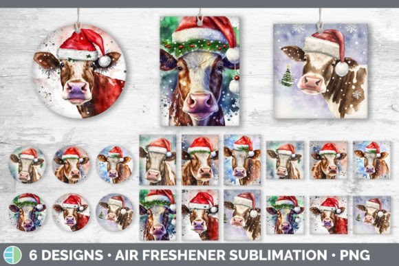 Christmas Cow Air Freshener Sublimatio Illustrations