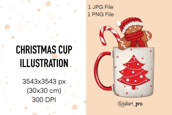 Christmas Cup, Gingerbread Cookie Illustrations
