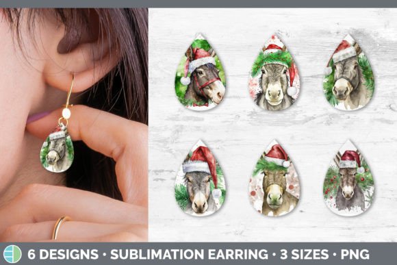 Christmas Donkey Teardrop Earring Subl: Festive Illustrations