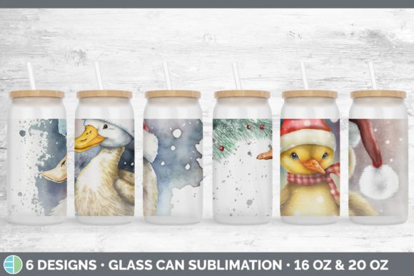 Christmas Duck Glass Can Sublimation B: Illustrations