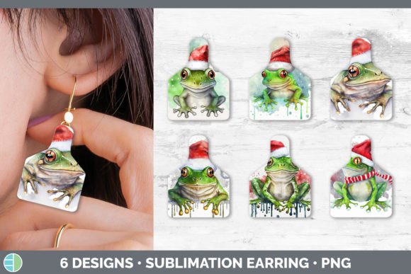 Christmas Frog Cow Tag Earring Sublima: Festive Illustrations