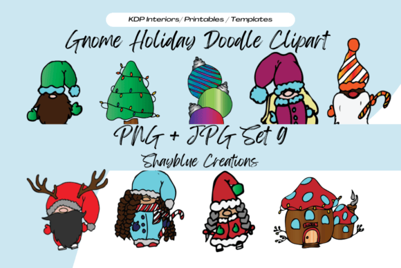 Christmas Gnome Doodle Clip Art Set: Festive Illustrations for Crafters