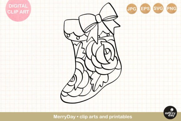 Christmas Stocking Ornament Line Art & Illustrations