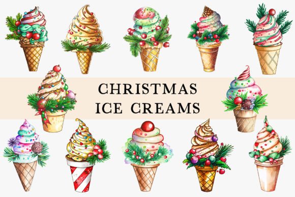Christmas Watercolor Ice Creams Illustrations Review