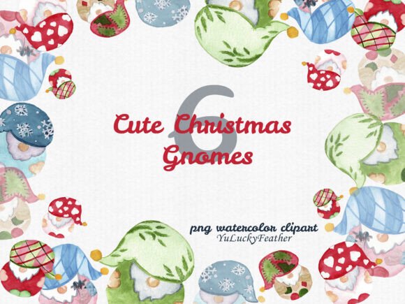 Cute Christmas Gnomes Watercolor Clipart for Illustrations