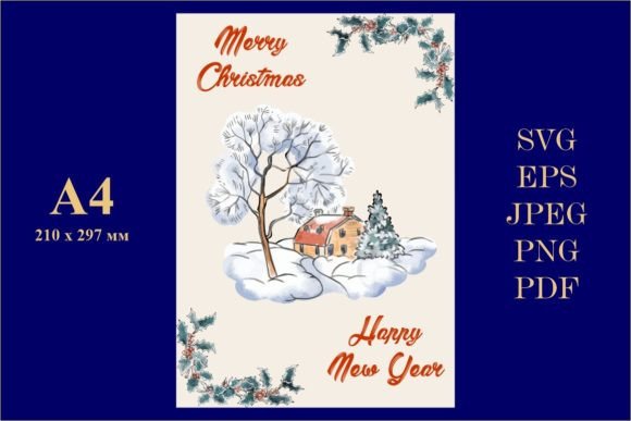 Merry Christmas Clipart Card Wreath 8: Festive Illustrations for Branding