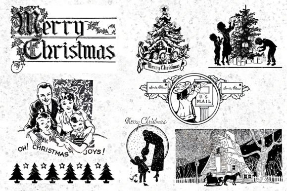 Vintage Black White Christmas Clipart & Illustrations Review