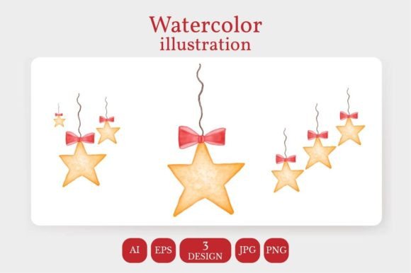 Watercolor Christmas Golden Star Illustrations Review